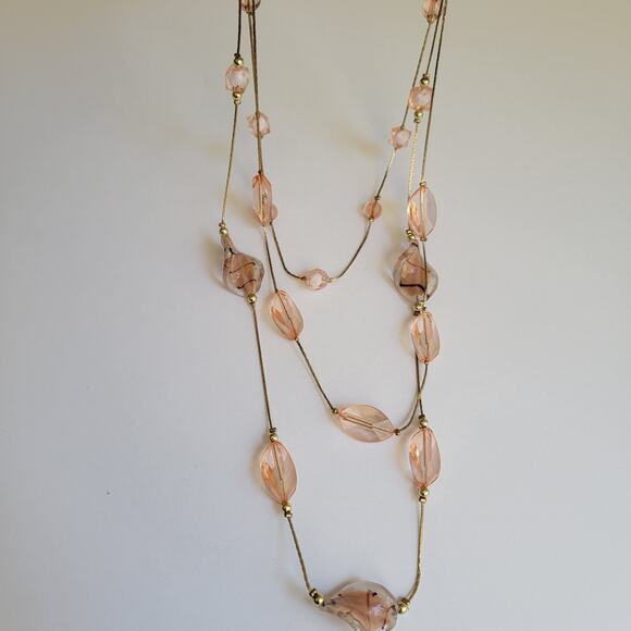 Elegant Vintage Champagne Lampwork Bead Necklace with 24 inch Gold Tone Chains - Picture 1 of 10